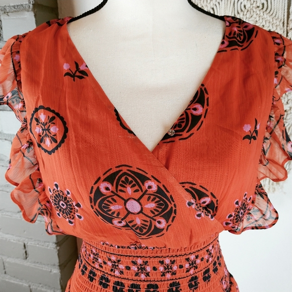 Q+A Los Angeles boho long burnt orange dress small - Picture 4 of 9
